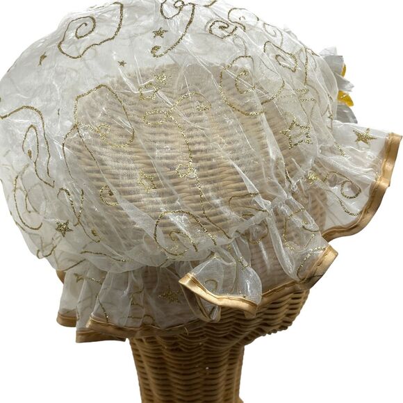 Shower Cap Vintage Mad Cap Bathing Cap Style Gold Detail Glitter Attached Flower - Picture 5 of 15